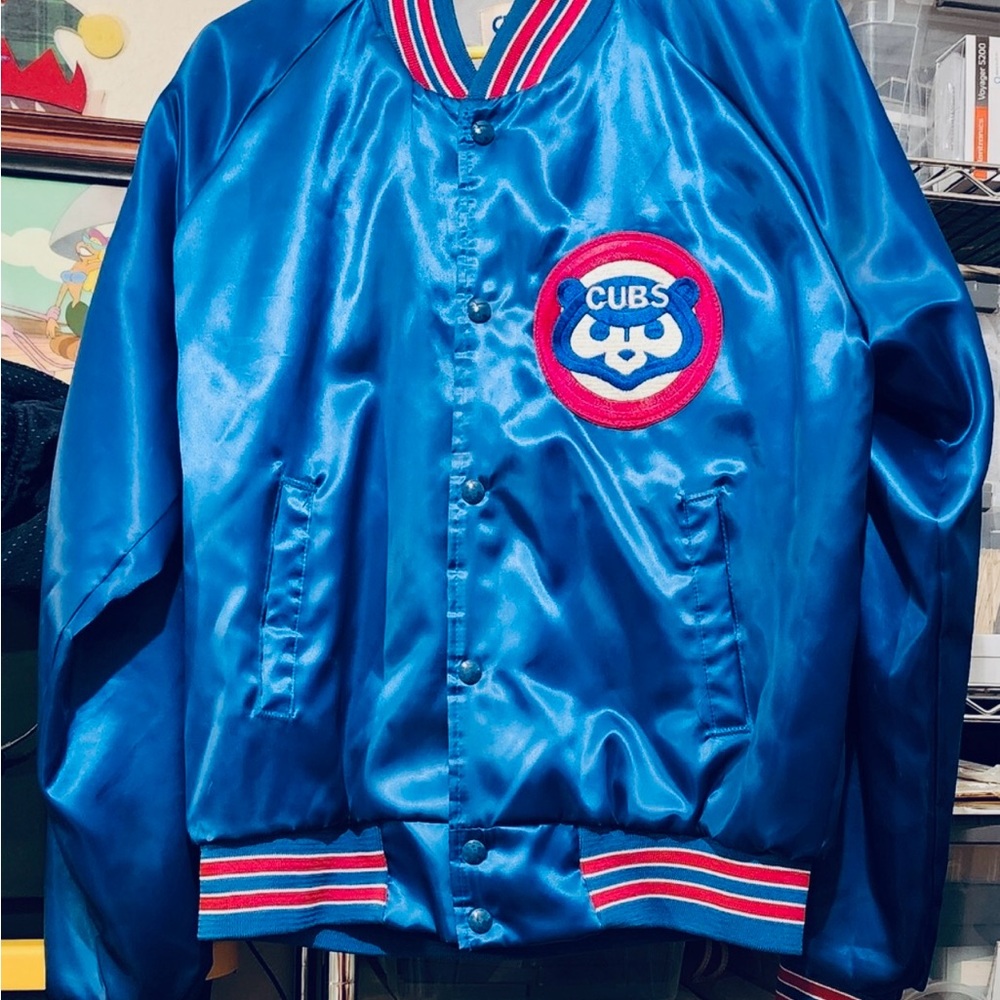 CHALK LINE MLB Chicago Cubs Jacket Mens L Large Satin Snap Bomber Vintage 1980's
